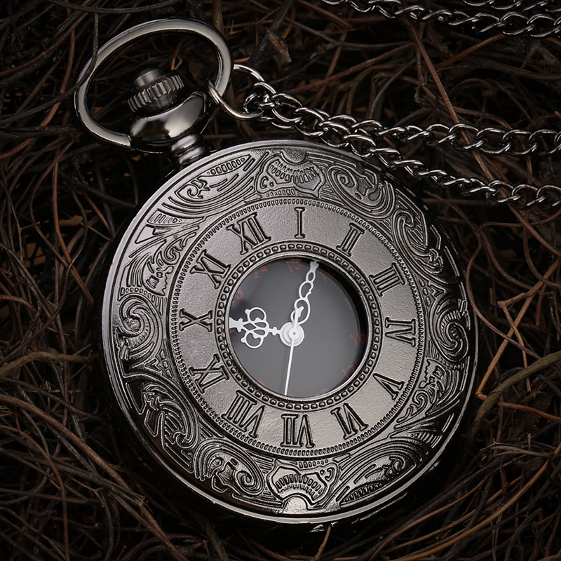 Black Roman Steampunk Quartz Demi Pocket Watch