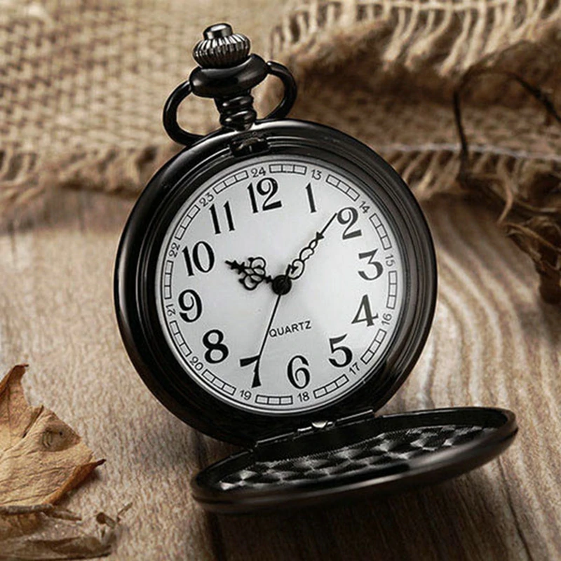 Brilliant Black Analog Quartz Pocket Watch