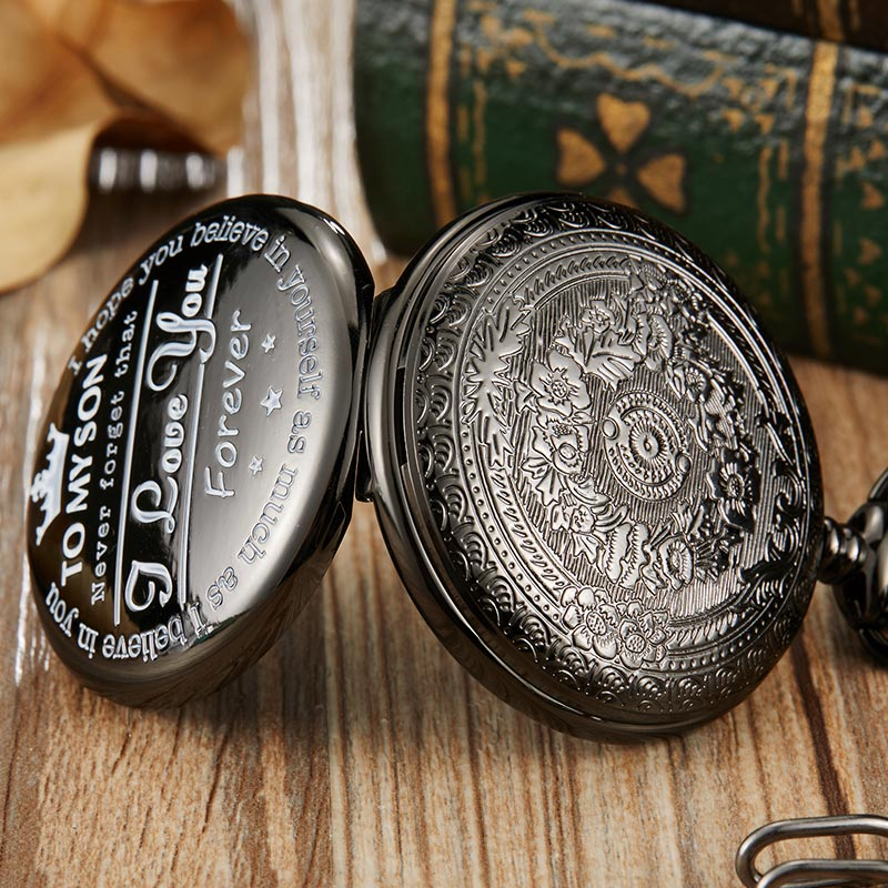 "To My Son" Black Pocket Watch