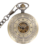 Engraved Bronze Mechanical Demi Pocket Watch