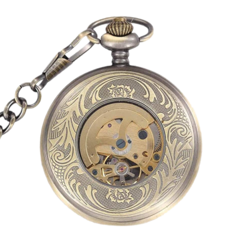 Engraved Bronze Mechanical Demi Pocket Watch