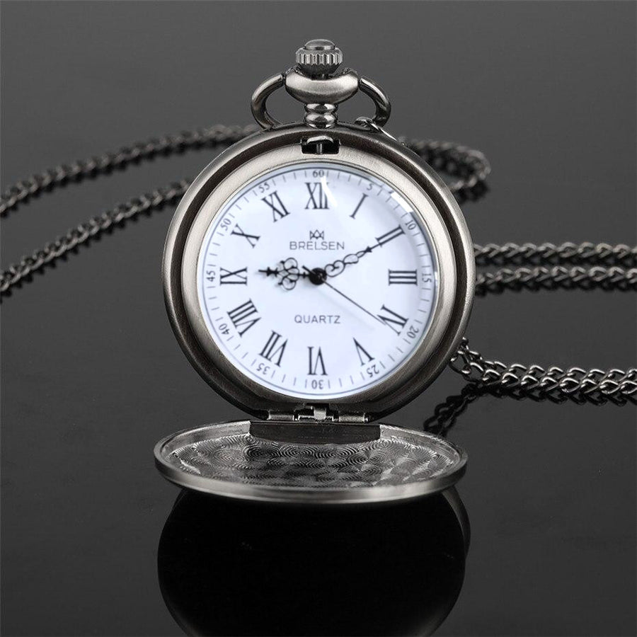 Modern Gun Metal Pocket Watch Quartz Movement Analog Dial