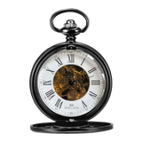 Onyx Black Double Hunter Mechanical Pocket Watch