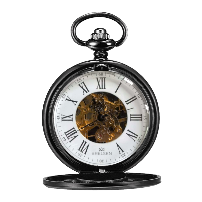 Onyx Black Double Hunter Mechanical Pocket Watch