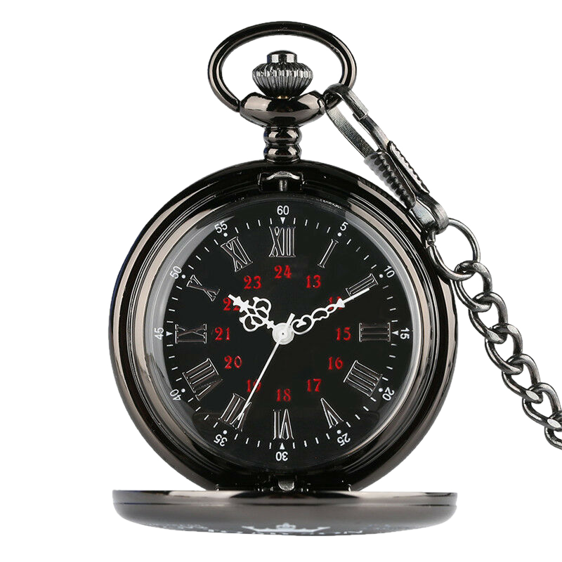 Perfect Black Roman Quartz Pocket Watch