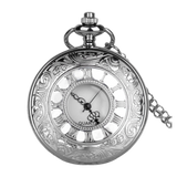 Silver Analog Quartz Engraved Demi Pocket Watch