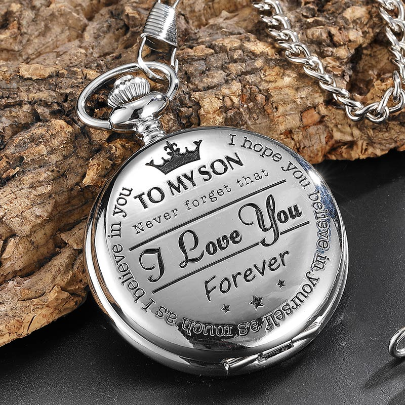 Vintage To My Son Silver Pocket Watch Quartz Movement Roman