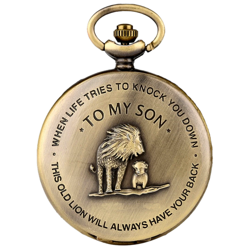 "To My Son" Lion Bronze Pocket Watch