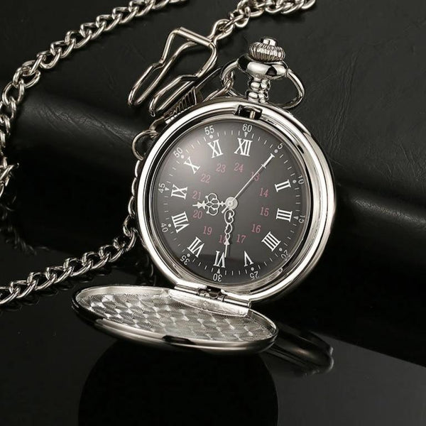 Bright Silver Roman Quartz Pocket Watch