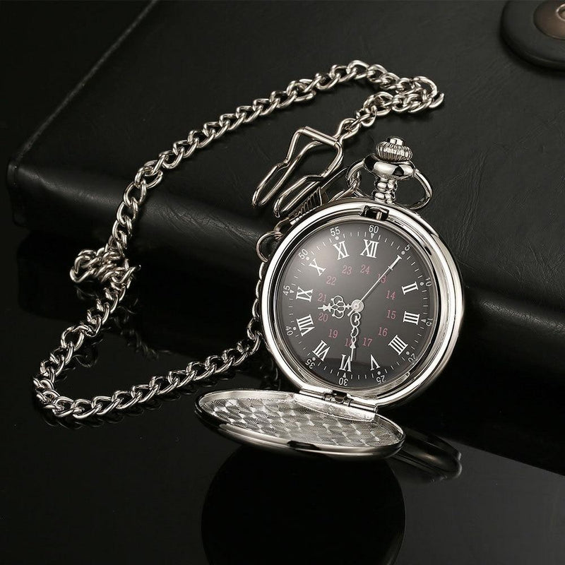 Bright Silver Roman Quartz Pocket Watch