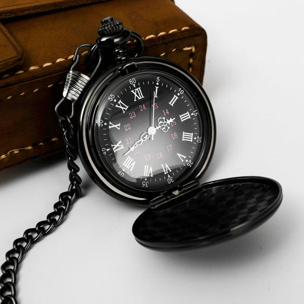 Perfect Black Roman Quartz Pocket Watch