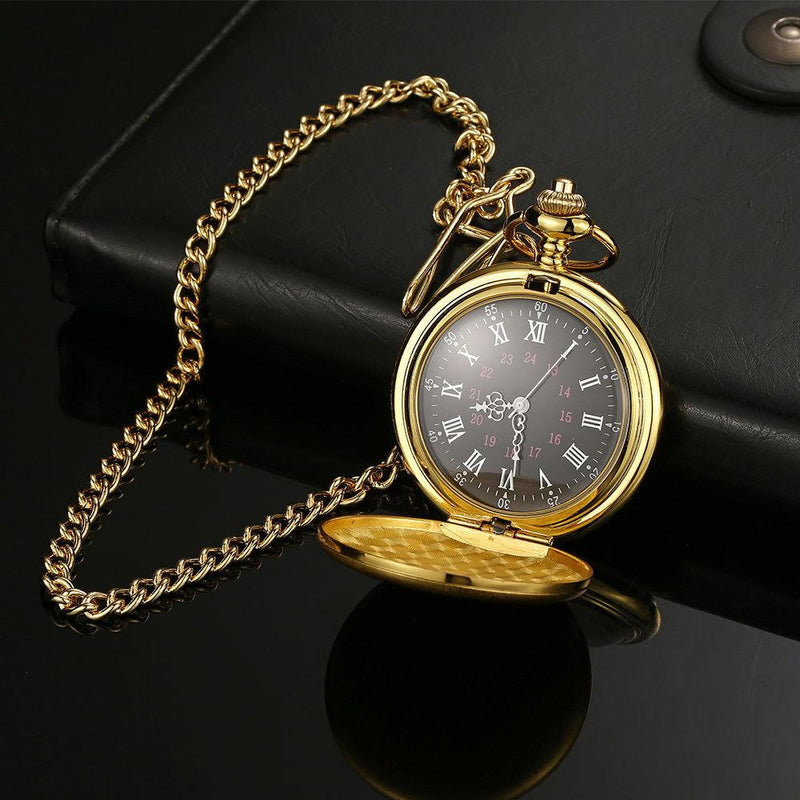 Rich Gold Roman Quartz Pocket Watch